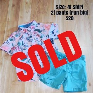 2 piece boys tropical style outfit.